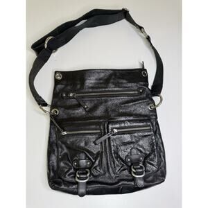 Tano Crossbody Bag Black Leather Convertible Foldover Pocket Zip Top Messenger